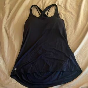 Athleta 2 in 1 navy blue striped training tank. Size small